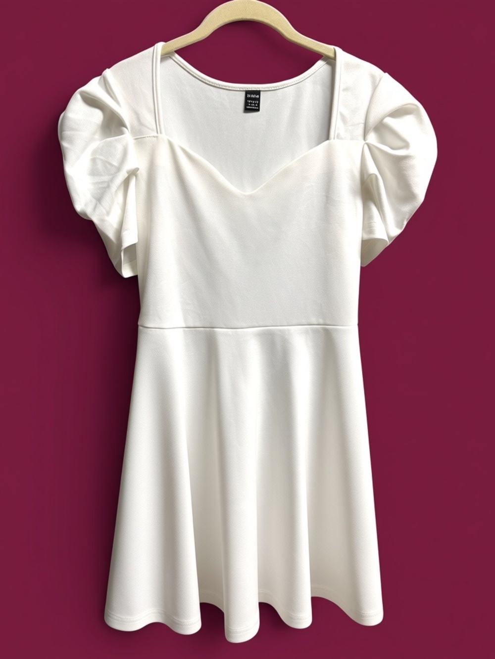 White Puff Sleeve Fit & Flare Mini Dress Skater Dress Feminine Small